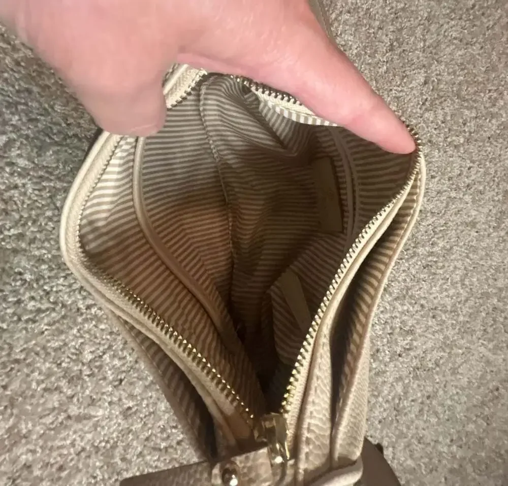 Nanette Lepore Beige Pebbled Faux Leather Crossbody Bag